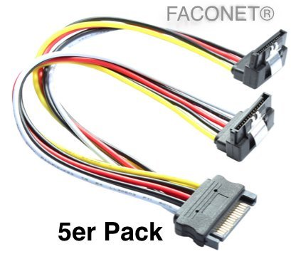 Faconet® 5er Set SATA Y Stromkabel SATA Stecker an 2x SATA Buchse gewinkelt (5er)