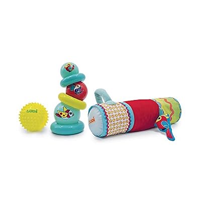 Ludi Coffret d'éveil | Ludi | Set de jouets spécial développement sensoriel | Pyramide + Balle à picot + rouleau gonflable | À partir de 6 mois