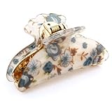 Woman Dark Blue Florals Pattern Plastic Hair Claw Clip Clamp 7cm Long