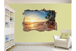 WMOLTDTM Palm Trees on The Tropical Beach Photo Hole in Wall Sticker Wall Mural (41626529) (120cm x 80cm)