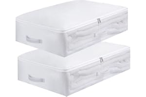 NELLHOMY Foldable Underbed Storage Bag 2Pack 58L Large Under Bed Storage Box with PVC Window for Clothes, Duvets, Comforters, Blankets, Bedding, Quiltswith Reinforced 3 Handles for Bedroom, Blankets (2-L)