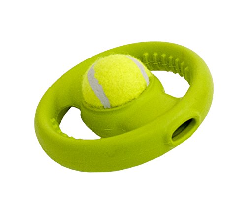 Hyper Pet Hide-N-Squeak Wheel Dog Toy Rubber Wheel and Tennis Ball Fetch Chew Toy for Dogs Interactive Treat Toy