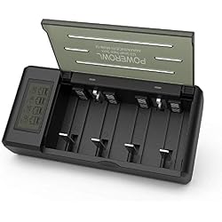 Chargeur de Piles Universel 4 Compartiments POWEROWL Multi-Fonction Chargeur Rapide pour AA/AAA/C/D/9V Ni-MH Ni-CD Piles Rechargeables avec Écran LCD