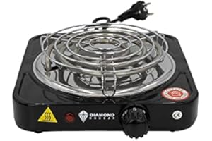 DH-HOME Premium elektrische Kochplatte einzeln, 1000W Edelstahl Herdplatte, 5 Leistungsstufen, Mobile Herdplatte Elektro für Büro, zu Hause und Unterwegs