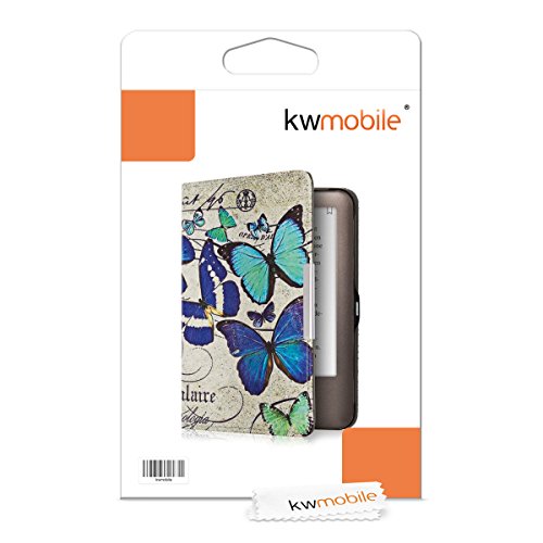 kwmobile Hülle für Tolino Shine / Page – Flipcover Case eReader Schutzhülle – Bookstyle Klapphülle Schmetterlinge Vintage Design Blau Mintgrün Beige - 6