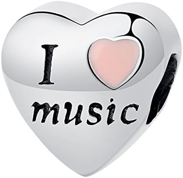 I Love Music Heart Shaped 925 Sterling Silver Charms Bead Pink Enamel Heart Fit European Bracelet Jewellery Valentine's Day Gifts