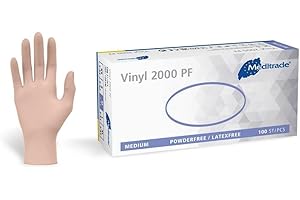 Examination Gloves - Medium, Powderless, Hypoallergenic, Heavy Duty, Latex Free, Long Cuff, Ambidextrous, Disposable, for Any Sector, Bulk Buy (Clear) (Medium) - Meditrade Vinyl 2000 PF
