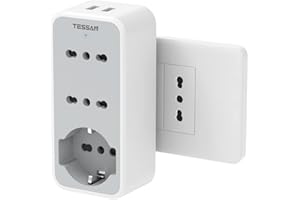 TESSAN Presa Elettriche, Multipla Salvaspazio con 1 Polivalenti e 2 Bivalenti 10/16A, Tripla Schuko con 2 Porte USB, Multipresa Elettrica 3680W, Presa USB da Muro per Telefono e Elettrodomestici