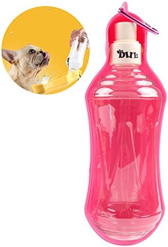 Pet Water Bottle,Minve Portable Dog Water Feeder Traveling Bottle with Sink Bowl &Hook for Dog, Cat ,Rabbit(Pink,500ml)