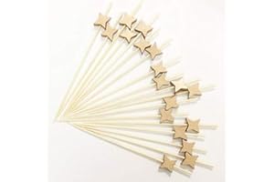 AILEXI Palos De CÓCtel Palos De Madera De 100 Cuentas Suministros para La Fiesta Volantes Comidas para Comer Frutas Bocadillos Bocaditos - Estrellas De Cuatro Puntas Dorado Champagne