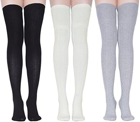 TooPhoto Cotton Women Dresses Campus Tube Thigh Over Knee High Stockings Socks C Black &amp; White &amp; Light Gray