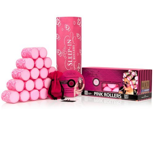 Sleep-In Rollers Gift Pack Includes 20 Rollers/ Drawstring Bag and Velour Pouch with Clips (Pink)