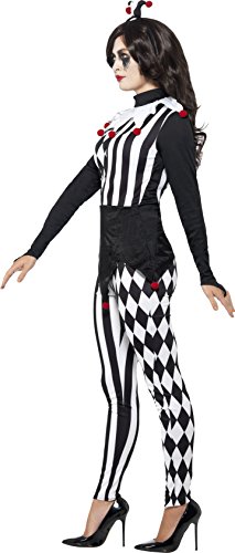 Smiffys Adult Women's Halloween Female Jester Costume, Top, Leggings and Headband, Cirque Sinister, Halloween, Size: S, 45202