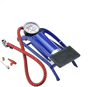 STUTI WORLD_Single Barrel Steel Body Foot Pump for car | Air Pump for Motorcycle Car | High Pressure Foot Pump, Bike Motorbike Inflation Pump with Pressure Gauge, Foot Pedal Inflator