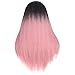 Produktbild erthome Sexy Gradient Blonde Party Perücken Langes lockiges Haar Mischfarben Synthetische Perücke Langes glattes Haar, 66cm ashion, Party, Reisefotos sind geeignet (Rosa)