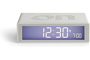 Lexon Flip+ Digital Alarm Clock for Bedrooms, Reversible On/Off Faces with Snooze function, LCD display & Touch Sensor Light, Radio Controlled & Battery Operated, Rubber - White