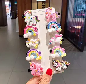 Bajirao enterprises Unicorn Hairpin with Alligator/ Clips for Baby Girl's/ Unicorn Rainbow Clip/ Soft Clip/ Hair Clips pins/ Hair Accessories for Girls (Pack of 10)