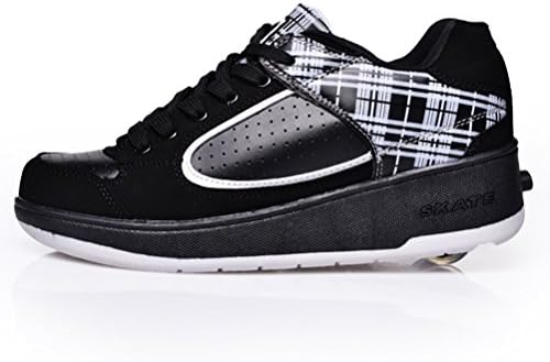 TeraSeven Unisex Heelys Shoes Adult single Mens and Womens Rolls Kids Adjustable Skates and Rollerblades Inline Skates Wheelys Trainers Black White(7.5 UK)