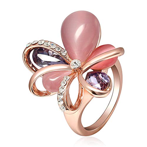 Galaxy Jewellery Stylish Pink Flower Opal Crystal Zircon Finger Ring Fine Jewelry for Women Clothing Accessories 6