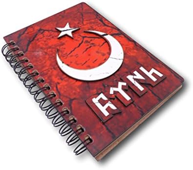 Handmade notebook, sheets for notes and drawing, with Turkish moon and star design, red