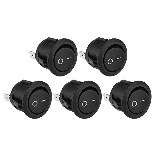 Sungpunet I/O Tiny On/Off Self Latching Press Buttons Rocker Switch Toggle Round for Car Auto Boat Black 5Pcs
