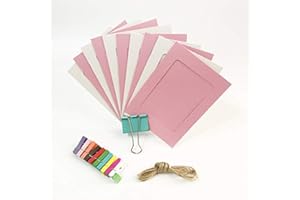 BUER HOMIE BuerHomie - Cornice portafoto in carta con clip colorate e cordino, 10,2 x 15,2 cm, 10 pezzi, colore: rosa e bianco