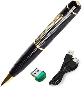 M S TECH USB 1080p Full HD Audio and Video Recording, 32GB SD Card Support (Not Included) Pen Camera with Card Reader (Gold and Black)