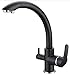 Produktbild Lcoaung  Moderne 100 % massiv Messing drei Möglichkeiten Alba schwarze Küche Wasserhahn Osmose Tri Flow Mischbatterie 3 Weise Wasser Filter tippen, Schwarz matt