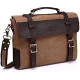 Vaschy Unisex Classic Leather Shoulder Bag Messenger Bag for 14 Inch Laptop Men Satchels Briefcase with Detchable Strap Camel