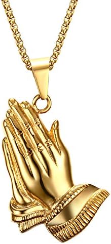 UM JewelleryMens Womens Stainless Steel Buddha's Hand Prayer Religious Necklace Gold