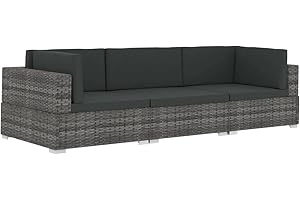 vidaXL Garten Sofagarnitur 3-TLG. mit Auflagen 3er Sofa Couch Lounge Gartensofa Gartenmöbel Sitzgruppe Rattansofa Poly Rattan Grau