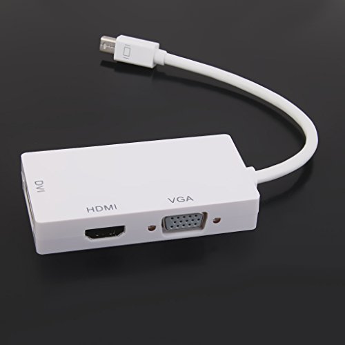 Gazechimp 3 in 1 Thunderbolt Port Mini Displayport auf HDMI DVI VGA Adapter Kabel für Apple MacBook Air, iMac, Mac Book Pro, Mac mini, Microsoft Surface Pro/ Pro 2/ Pro 3, Thinkpad / Carbon/ Touch/ Helix weiß
