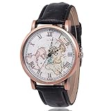 Dilwe Frauen Armbanduhr, Elegante Uhr mit PU Lederband und Weltkarte Muster wählen für Mädchen Geschenk(Schwarz)