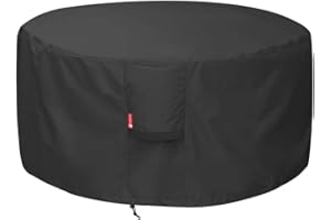 SheeChung Feuerschalenabdeckung für Soloofen, Lagerfeuer, Ranger-Einfassung, wasserdicht, 600D, strapazierfähig, rund, für Terrasse, Feuertischschale, schwarz, rund, 111,8 cm D x 61 cm, passend für