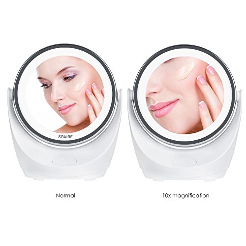 Spaire Kosmetikspiegel LED 10-fach Vergrößerter Schminkspiegel mit Licht Doppelseitiger Vergrößerungsspiegel mit 360°Drehbar für Kosmetik und Hautpflege - 3