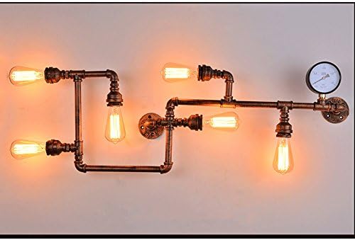 Industrial Vintage Plumbing Wall Lamp Steampunk Made Old Wall Lamp Creative Fashion LOFT Edison Bulb Wall Lamp For Living Room Bar Cafe Salon, Rust E27*6
