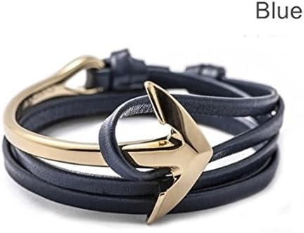 Golastartery Vintage Wild Alloy Anchor Multilayer Hand Weave Leather Cuff Bracelet(Black)