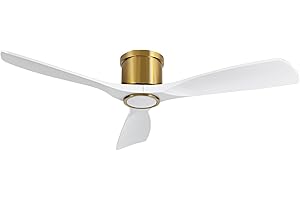 OFANTOP 132CM Ventilatore da soffitto intelligente con luce e telecomando, ventilatore da interno a 3 pale in oro bianco a basso profilo per camera da letto e soggiorno