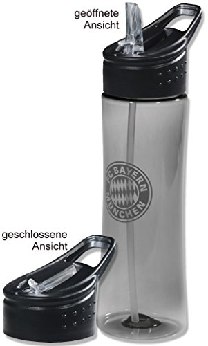 FC Bayern München Trinkflasche transparent antrazit 0,75 L mit Trageschlaufe für Sport Schule & Freizeit