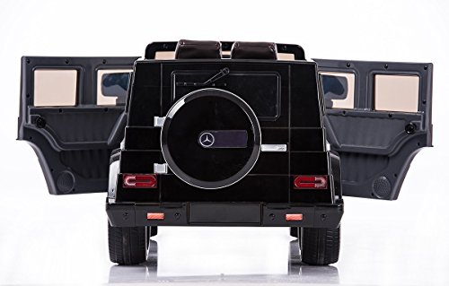 Kinder-Elektroauto Mercedes G AMG, schwarz lackiert, original lizenziert, batteriegetrieben, zwei Motoren, 12 V Akku, Fernbedienung, Weiche EVA Räder