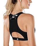 DeepTwist Women's Sports Bra Padded Medium Support Racerback Phone Back Pocket