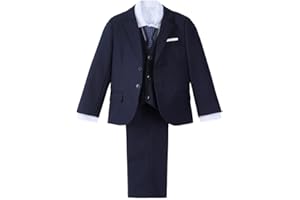 Lito Angels Little Kids Boys Tuxedo Suits, Slim Fit Blazers Formal Wear Wedding Outfit 5 Piece Set, Blue/Navy/Black/Khaki