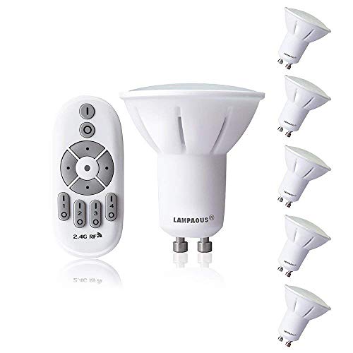 Lampaous Bombillas LED GU10 5W Bombilla 50W Lámpara Halógena Equivalente,Regulable 2700K-6500K,iluminación inteligente,Compatible con Lampaous 2.4G Control remoto,Clase de eficiencia energética A+