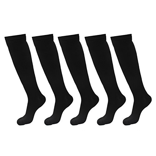 5 pares calcetines rodilla alta calcetines de compresión graduada para hombres y mujeres, mejor para Correr, médico, Athletic, edemas, diabetes, varices, viajes, embarazo, espinillas, enfermería, uso diario, hombre, negro, L/XL