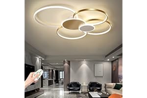 YZSJ Plafonnier LED Dimmable Plafond Lampe De Salon Moderne Avec Télécommande Lumière/Luminosité 3000K-6500K Acrylique Rond Cercle Chambre Lustre Chambre Salle Manger Cuisine Éclairage,D'or,100cm(93W)