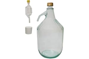 DIAH DO IT AT HOME Demijohn 5L (5000ml) con tappo a vite – Airlock, bottiglia di fermentazione Bung Sidro Carboy 1 gallone, vinificazione, stoccaggio – DIAH (1 x 5L Carboy con tappo a vite + Airlock & Bung)