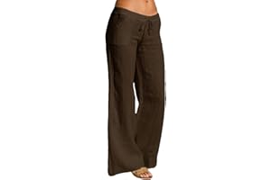 ORANDESIGNE Pantalón Lino Mujer Verano Tallas Grandes Pantalones Largos Sueltos Casuales Pantalones de Playa Pantalones Rectos de Talle Bajo con Cordón 9/10 Longitud