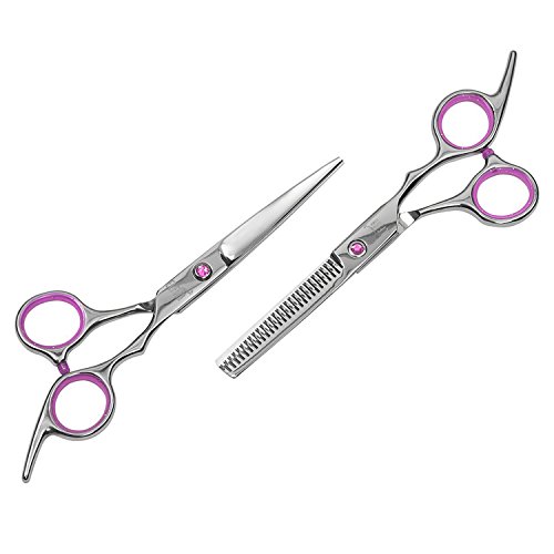 Haarscheren set ,ELFINA 2 set Salon professionelle Friseur Haare schneiden dünner Haarschere und scharf Friseurschere 6 Zoll Rosa - 2