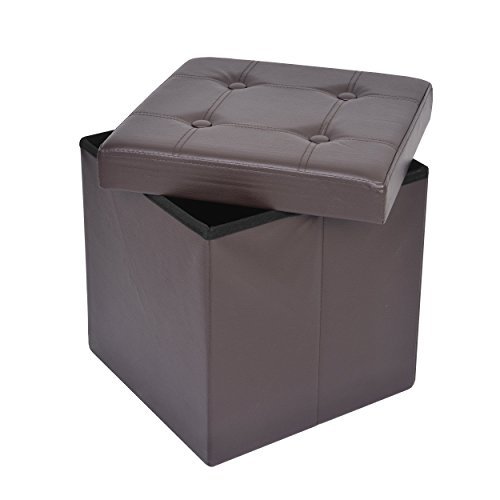 Mari Home Banco de Almacenaje Puff - Taburete de Cuero Sintético y Caja para Zapatos, Ropa de Cama, Juguetes - Dormitorio, Salón - Mesa Sofá Reposapiés - Cap. 300 kg - 38x38x38 cm - Marrón
