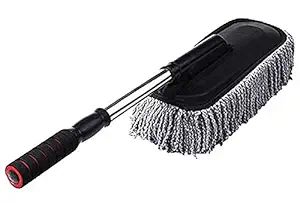 Deejay Car Duster Brush Multipurpose Car Wash Brush Non-Scratchable Microfiber with Long Extendable Handle to Remove Dust from Exterior Interior of Car - Grey